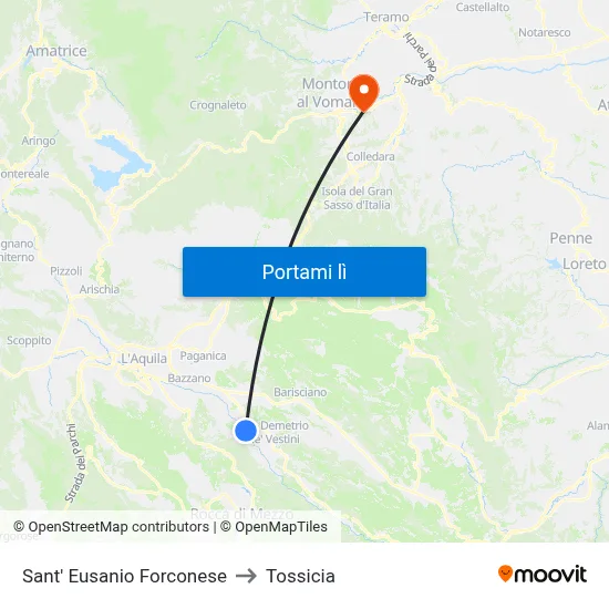 Sant' Eusanio Forconese to Tossicia map