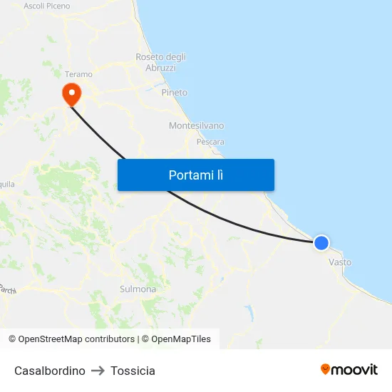 Casalbordino to Tossicia map