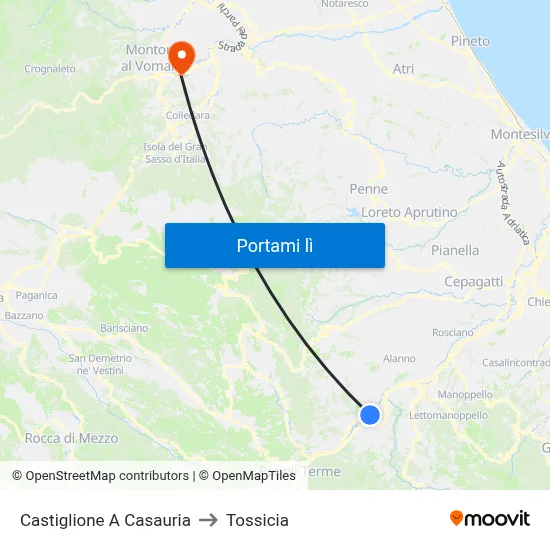 Castiglione A Casauria to Tossicia map
