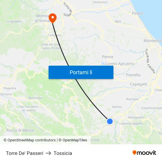 Torre De' Passeri to Tossicia map