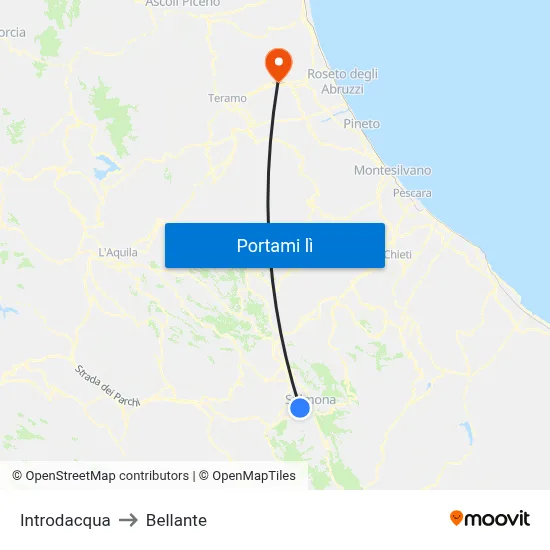 Introdacqua to Bellante map