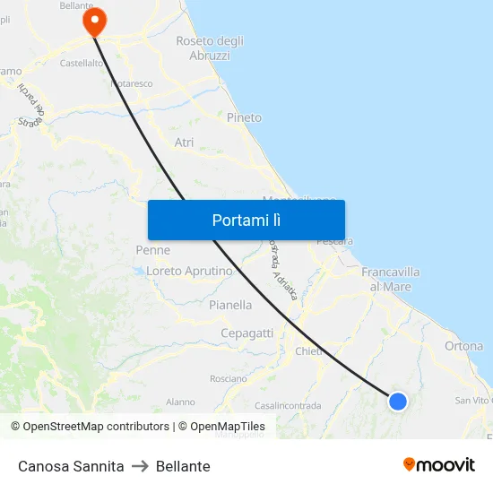 Canosa Sannita to Bellante map