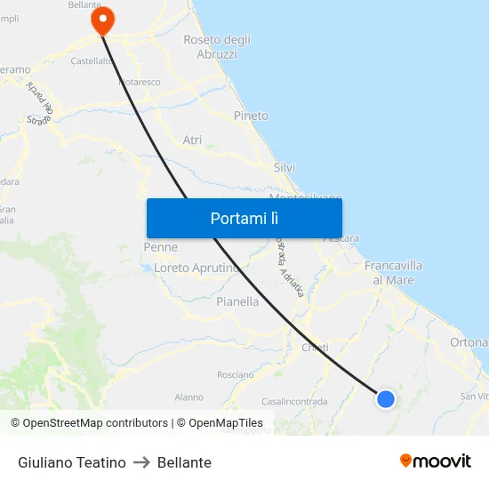 Giuliano Teatino to Bellante map