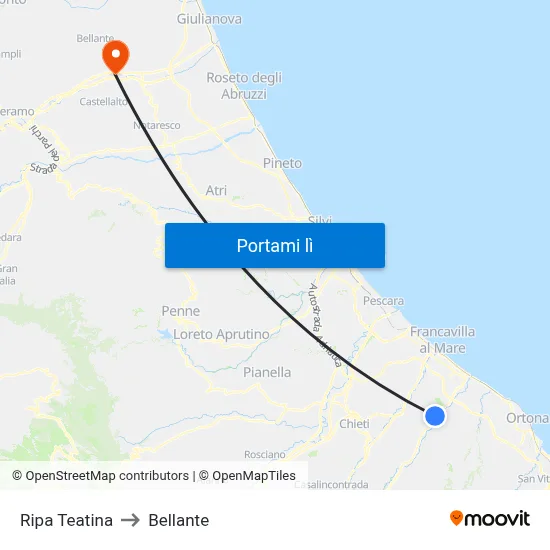 Ripa Teatina to Bellante map