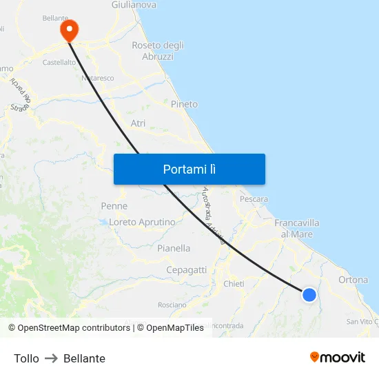 Tollo to Bellante map