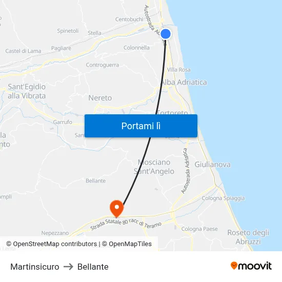 Martinsicuro to Bellante map