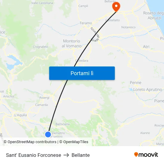Sant' Eusanio Forconese to Bellante map