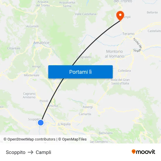Scoppito to Campli map