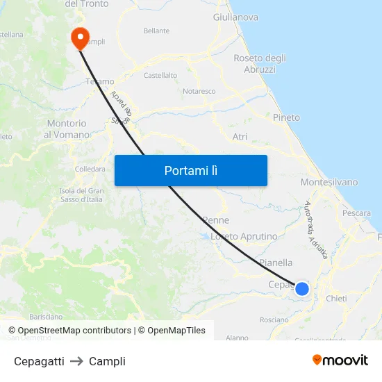 Cepagatti to Campli map