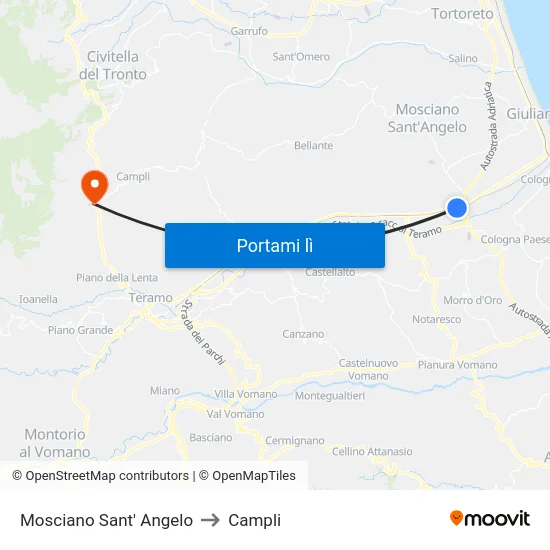 Mosciano Sant' Angelo to Campli map