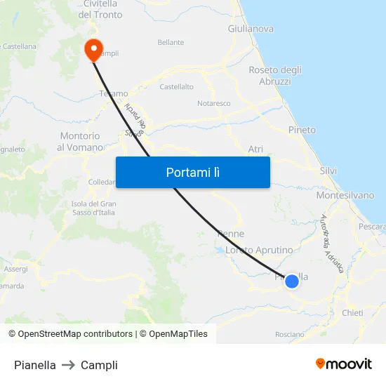 Pianella to Campli map