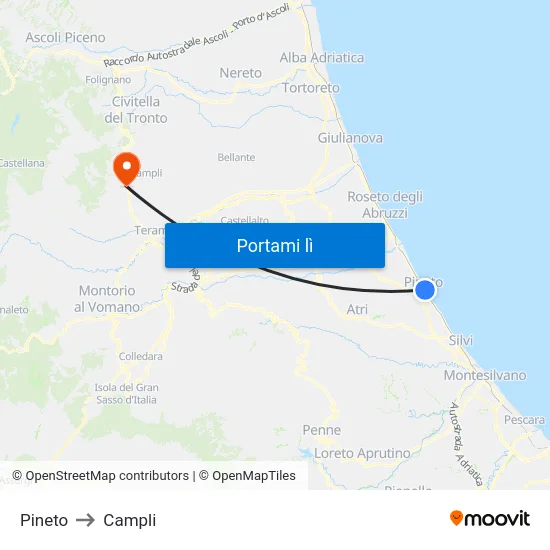 Pineto to Campli map