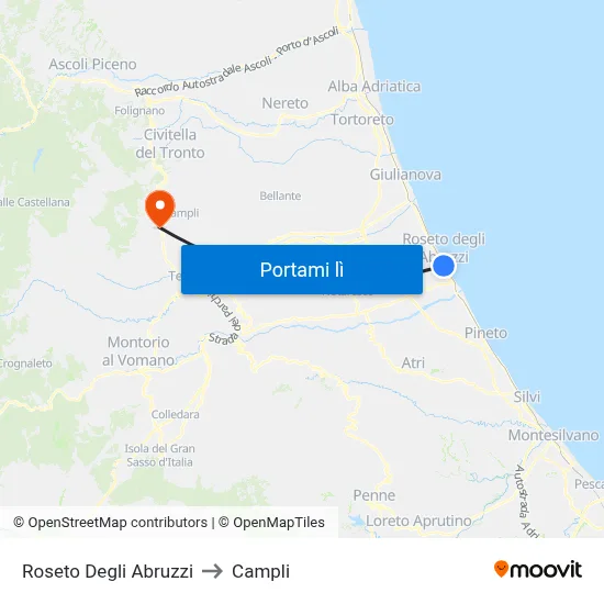 Roseto Degli Abruzzi to Campli map