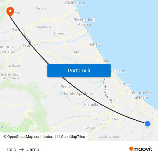 Tollo to Campli map