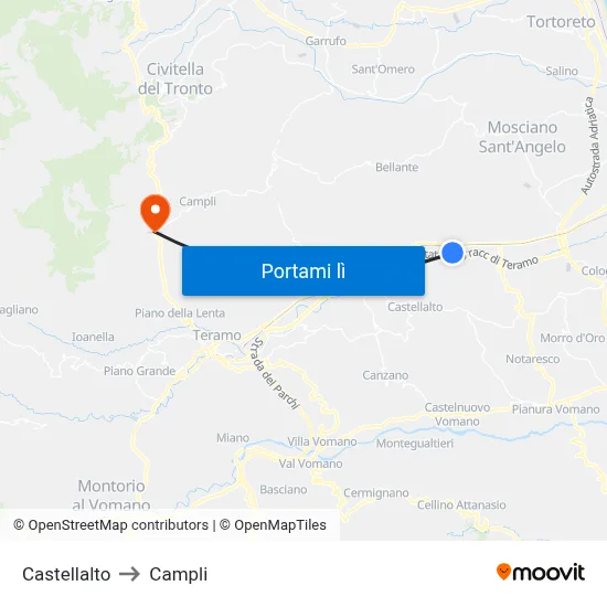 Castellalto to Campli map