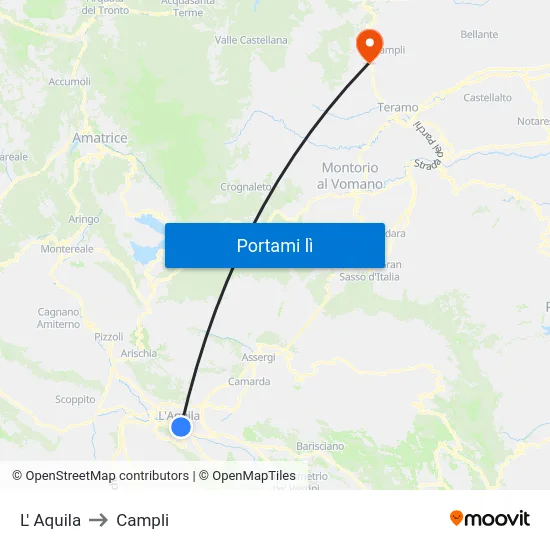 L' Aquila to Campli map