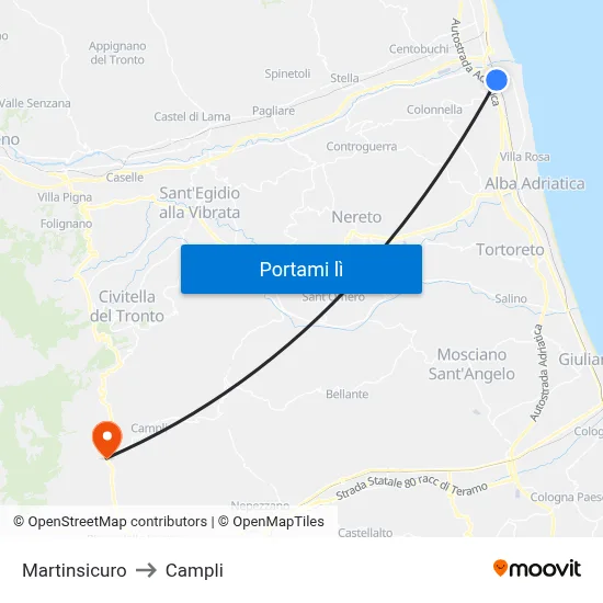 Martinsicuro to Campli map
