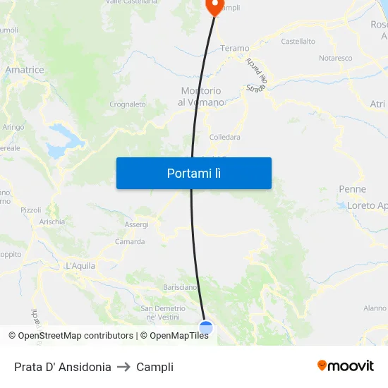 Prata D' Ansidonia to Campli map
