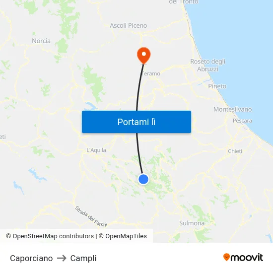 Caporciano to Campli map