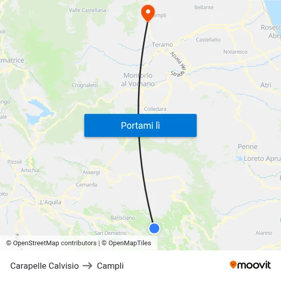 Carapelle Calvisio to Campli map