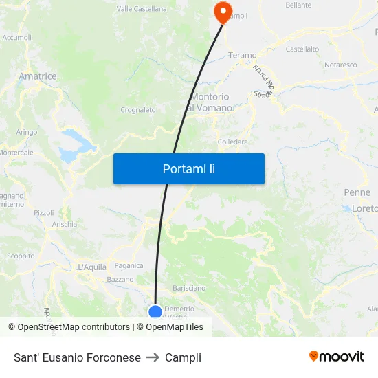 Sant' Eusanio Forconese to Campli map