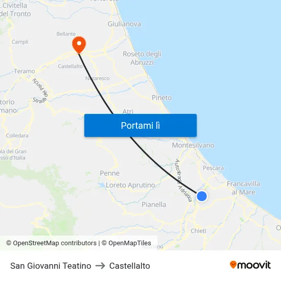 San Giovanni Teatino to Castellalto map