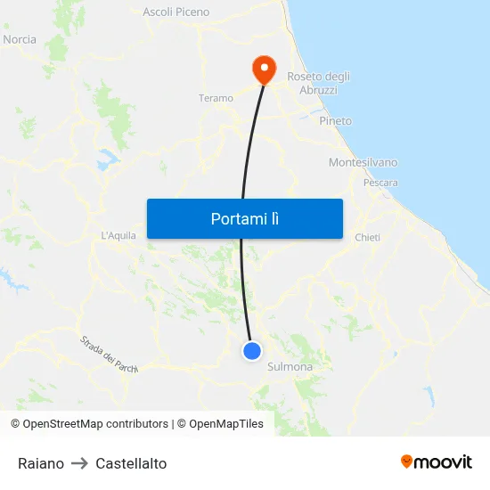 Raiano to Castellalto map