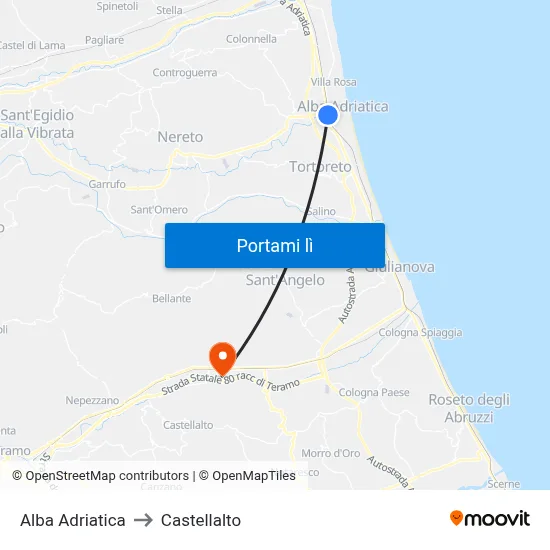 Alba Adriatica to Castellalto map