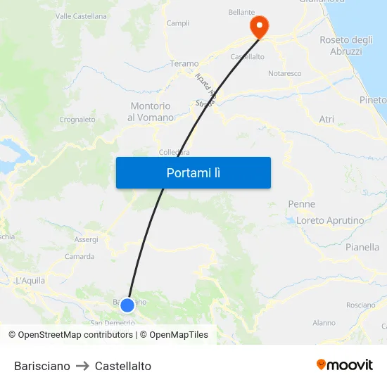 Barisciano to Castellalto map