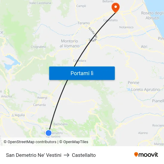 San Demetrio Ne' Vestini to Castellalto map