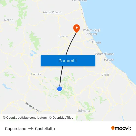 Caporciano to Castellalto map