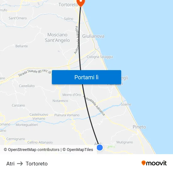 Atri to Tortoreto map