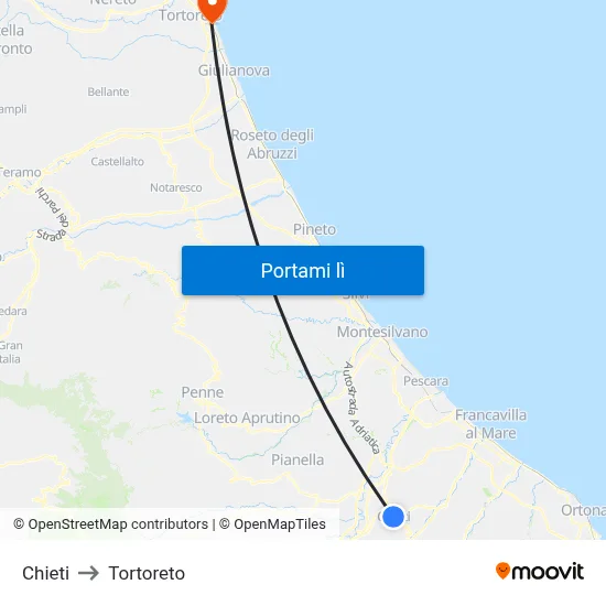 Chieti to Tortoreto map
