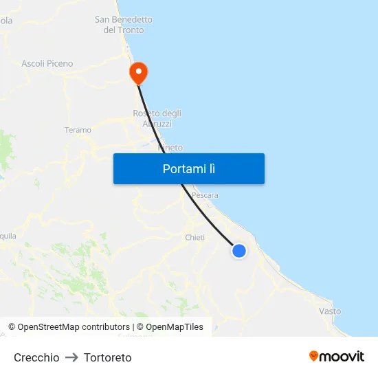 Crecchio to Tortoreto map