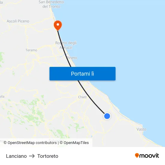 Lanciano to Tortoreto map