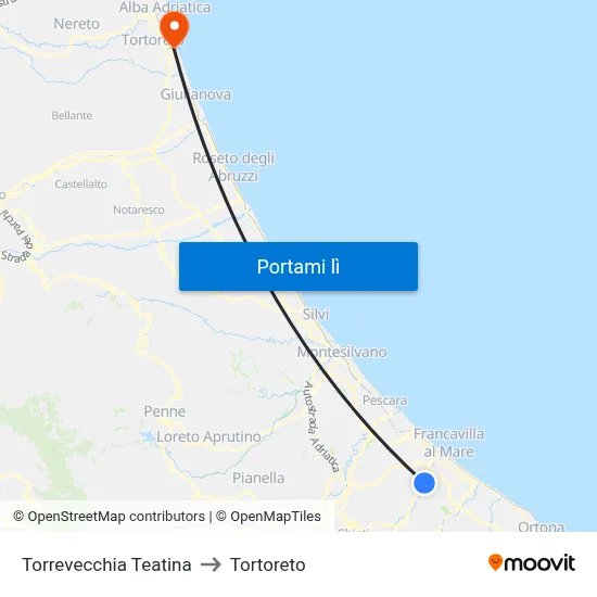 Torrevecchia Teatina to Tortoreto map
