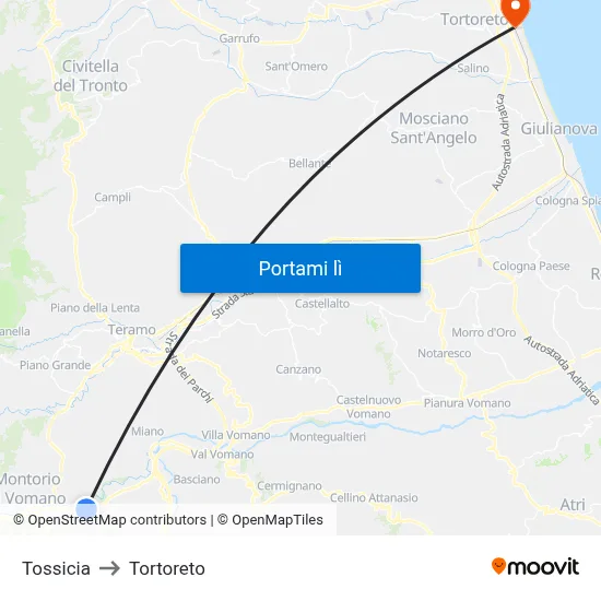 Tossicia to Tortoreto map