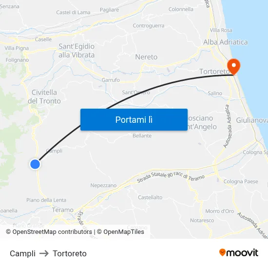 Campli to Tortoreto map