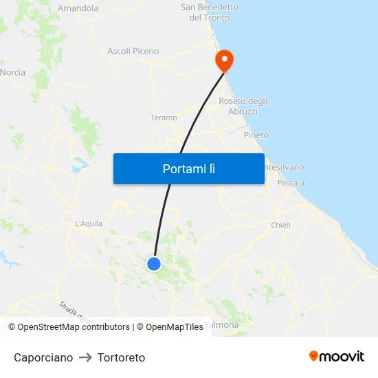 Caporciano to Tortoreto map
