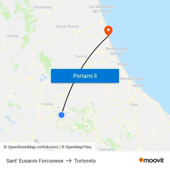 Sant' Eusanio Forconese to Tortoreto map