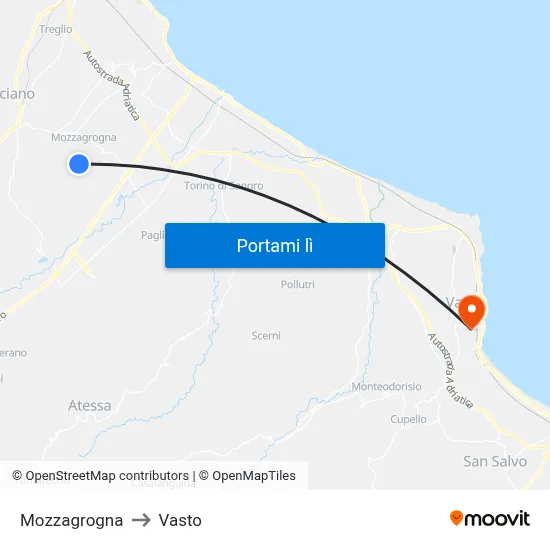 Mozzagrogna to Vasto map