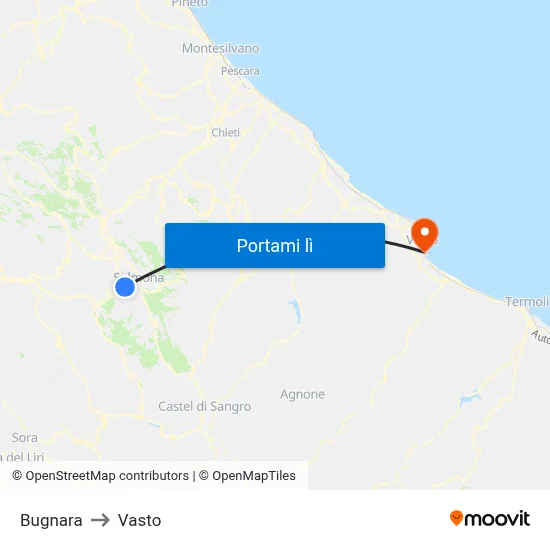 Bugnara to Vasto map