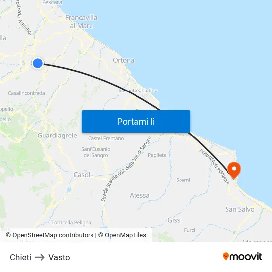 Chieti to Vasto map
