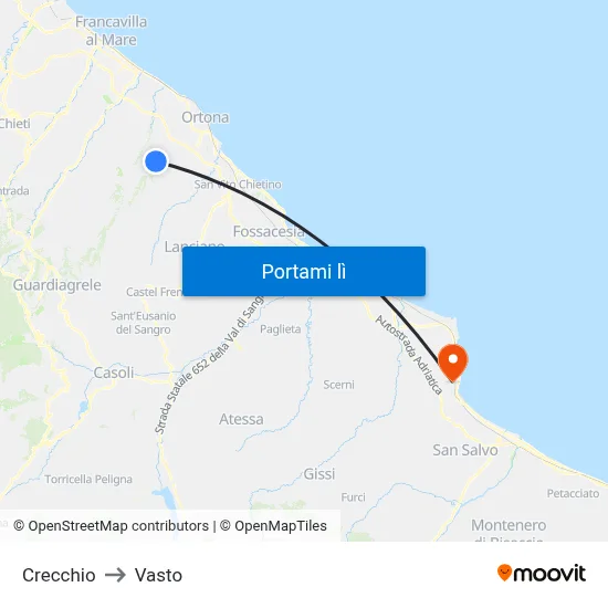 Crecchio to Vasto map