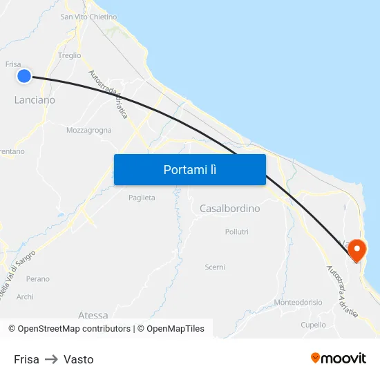 Frisa to Vasto map