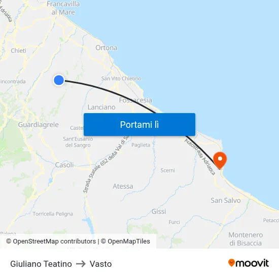 Giuliano Teatino to Vasto map