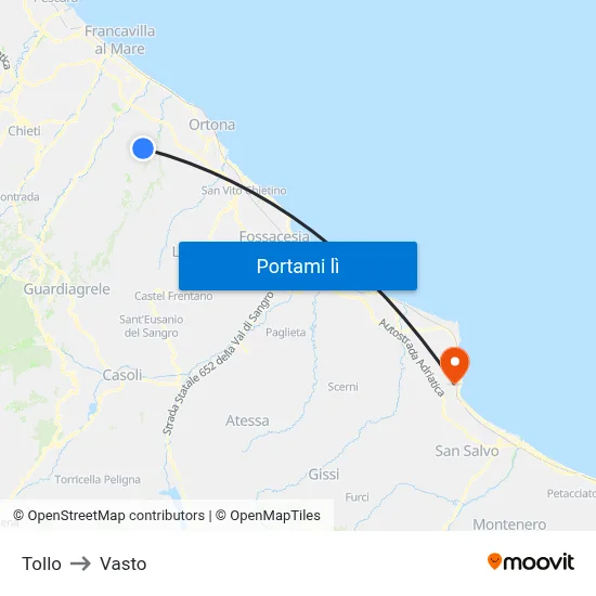 Tollo to Vasto map