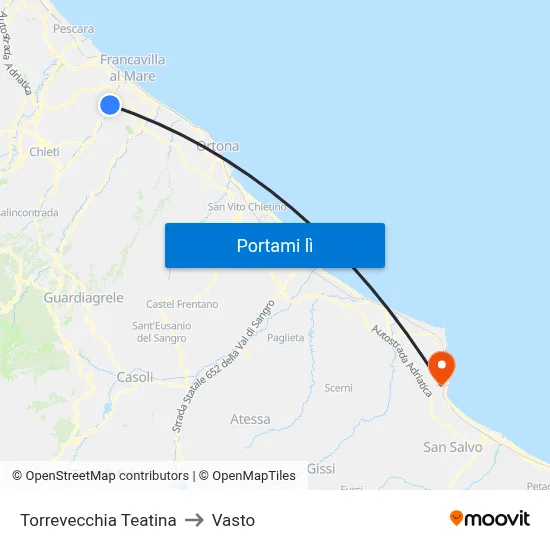 Torrevecchia Teatina to Vasto map