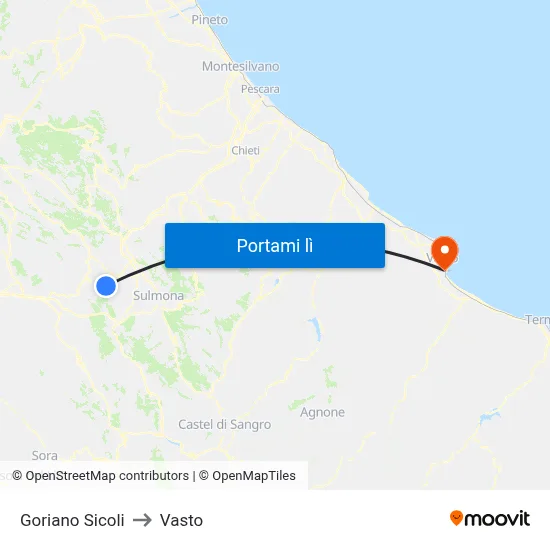 Goriano Sicoli to Vasto map