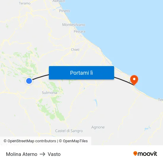 Molina Aterno to Vasto map